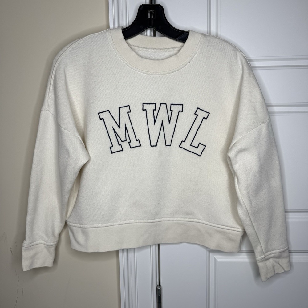 Madewell MWL Betterterry Embroidered Crop Sweatshirt Beige Off-white Womens XXS